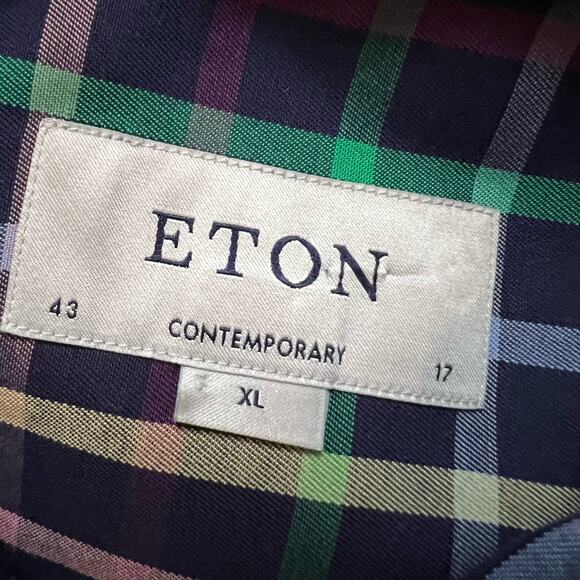 ETON Shirt Mens XL 43 17 Blue Pink Green Plaid Contemporary Button Long Sleeve - Picture 4 of 7